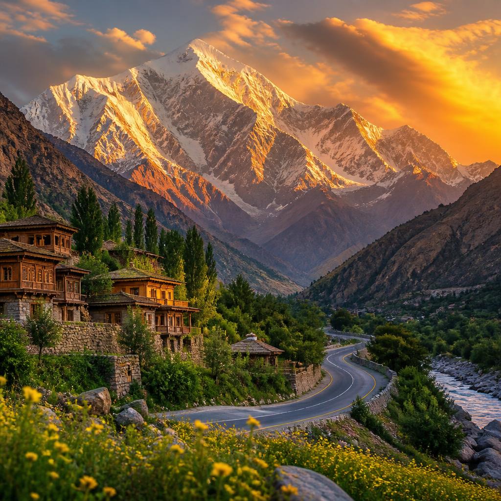 Sunset over the Karakoram Range and Hunza Valley in Gilgit-Baltistan