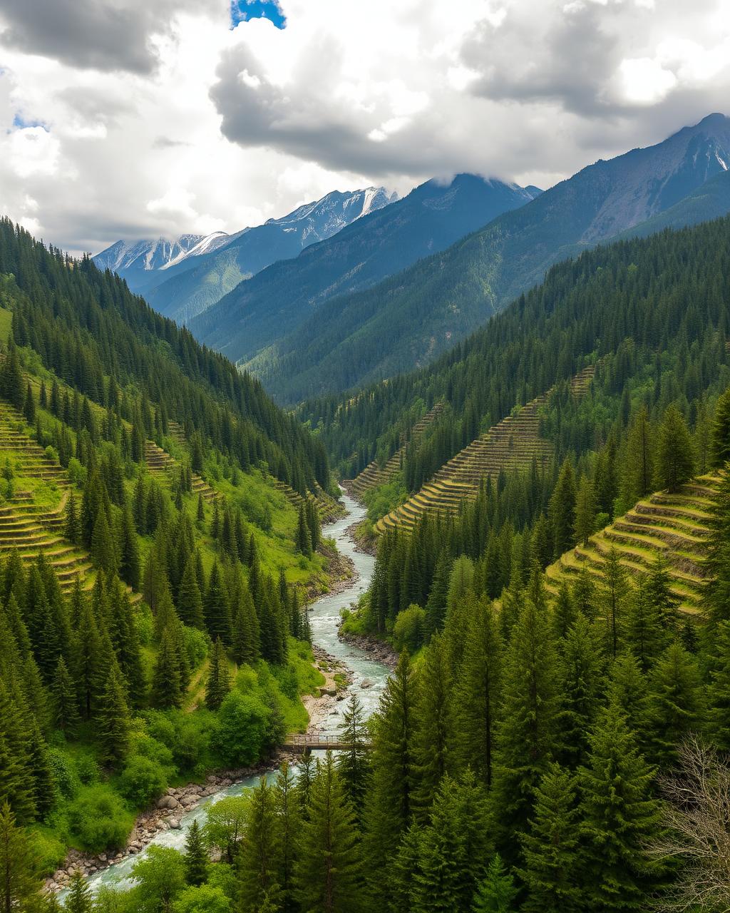 Green pine forests and river terraces of Swat valley, KPK